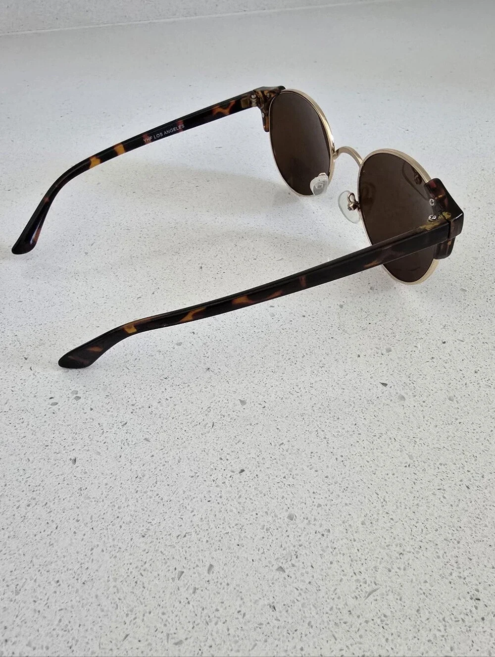 YHF Los Angeles Round Gold Frame Sunglasses with Dark Lenses